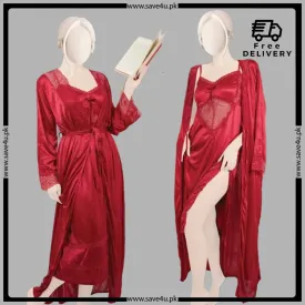 2 Pcs Effortless Elegance Satin Silk Nighty