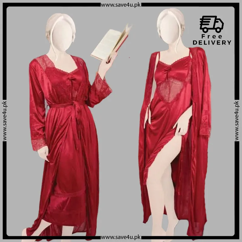 2 Pcs Effortless Elegance Satin Silk Nighty