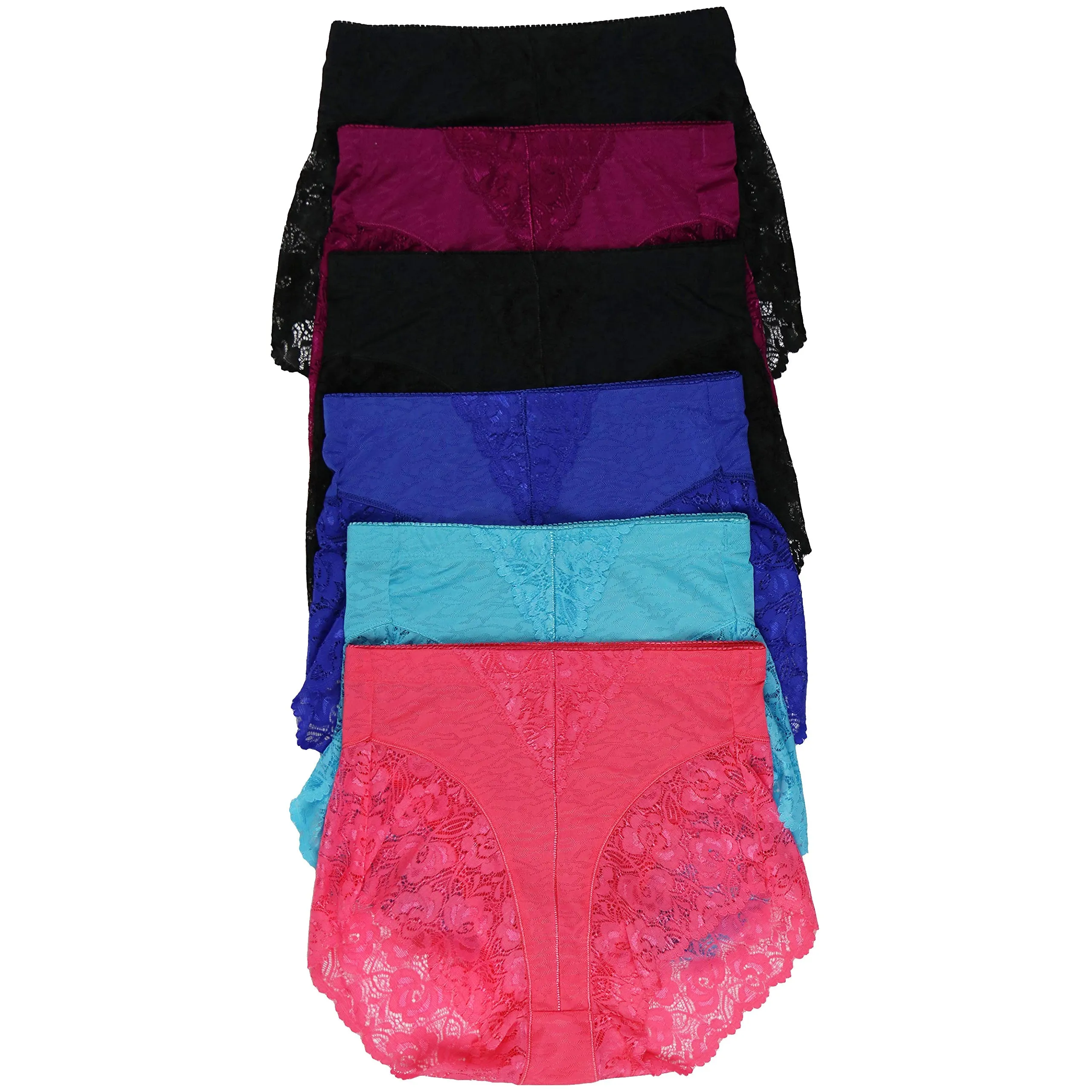 6-Pack: Women's High Rise Exquisite Lace Leg Opening Design Assorted Briefs