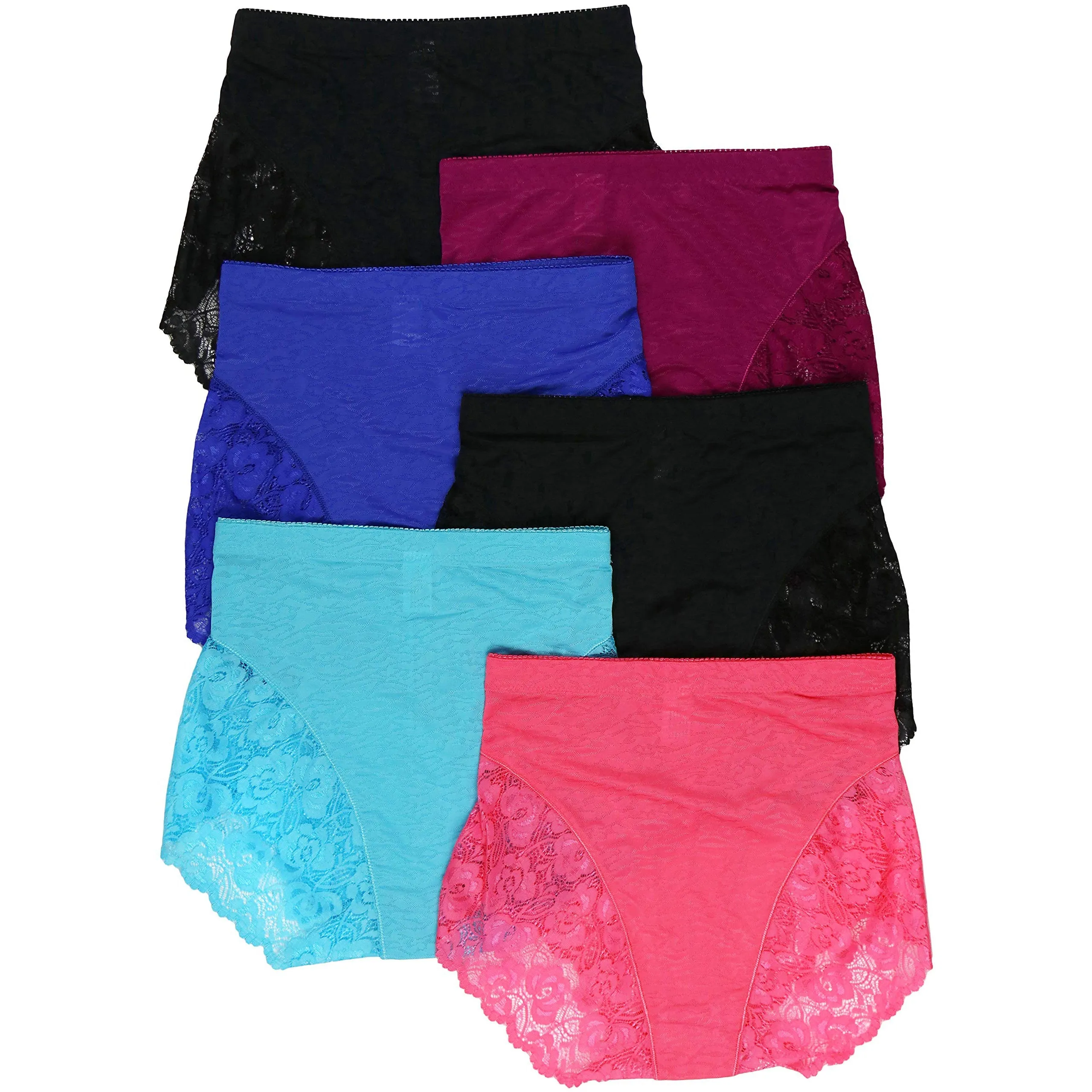 6-Pack: Women's High Rise Exquisite Lace Leg Opening Design Assorted Briefs