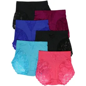 6-Pack: Women's High Rise Exquisite Lace Leg Opening Design Assorted Briefs