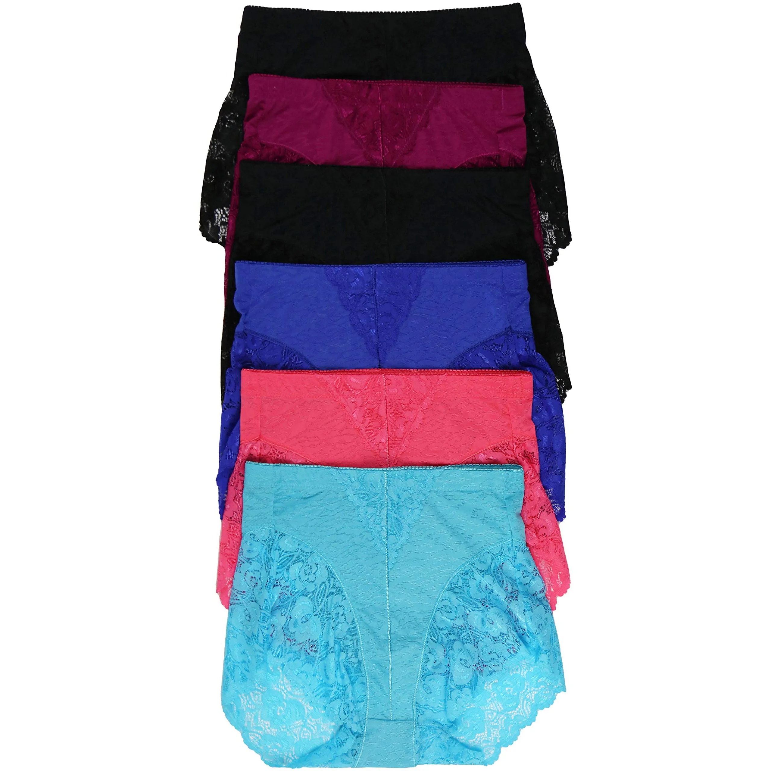 6-Pack: Women's High Rise Exquisite Lace Leg Opening Design Assorted Briefs