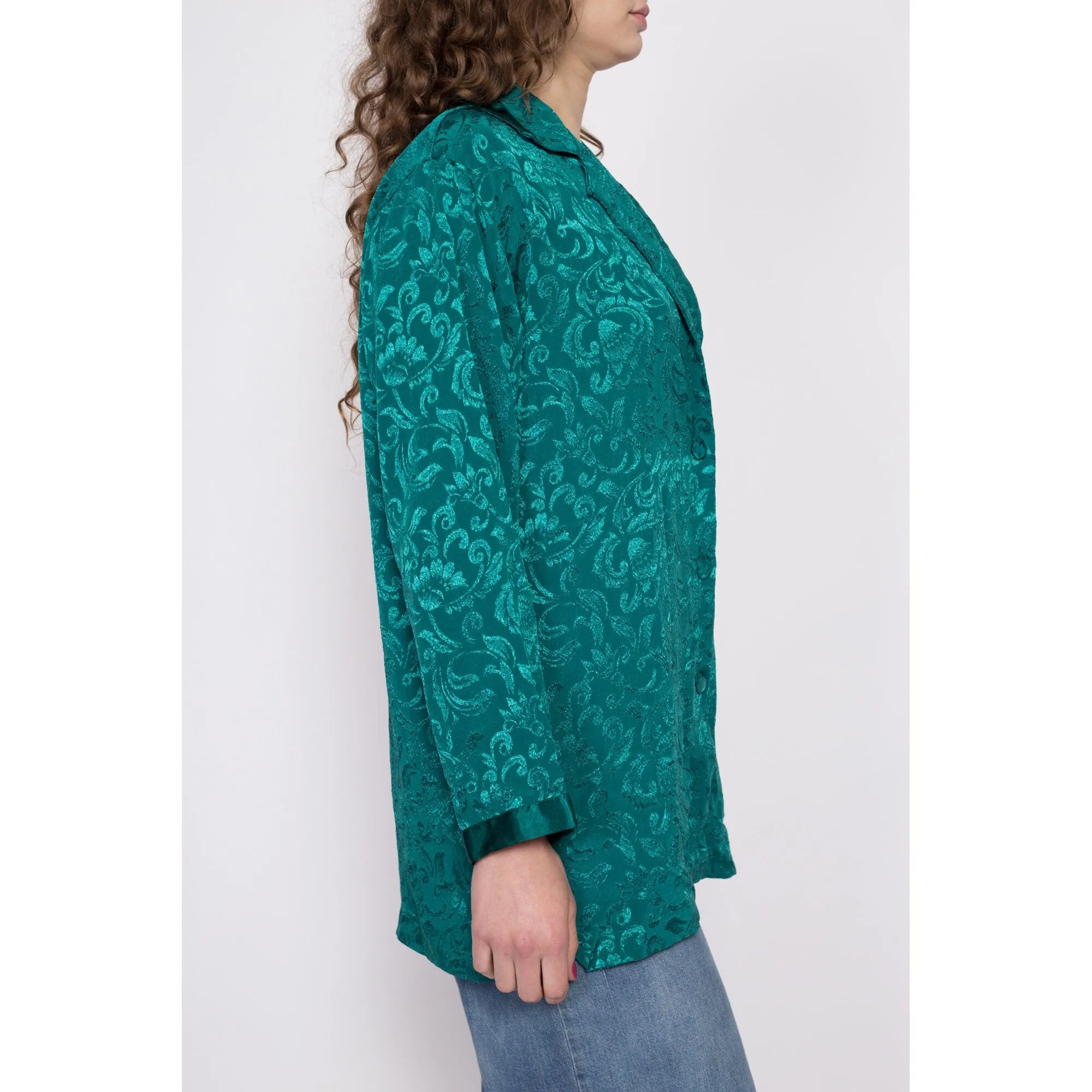 80s Victoria's Secret Jade Green Gold Crown Label Lounge Top - Small