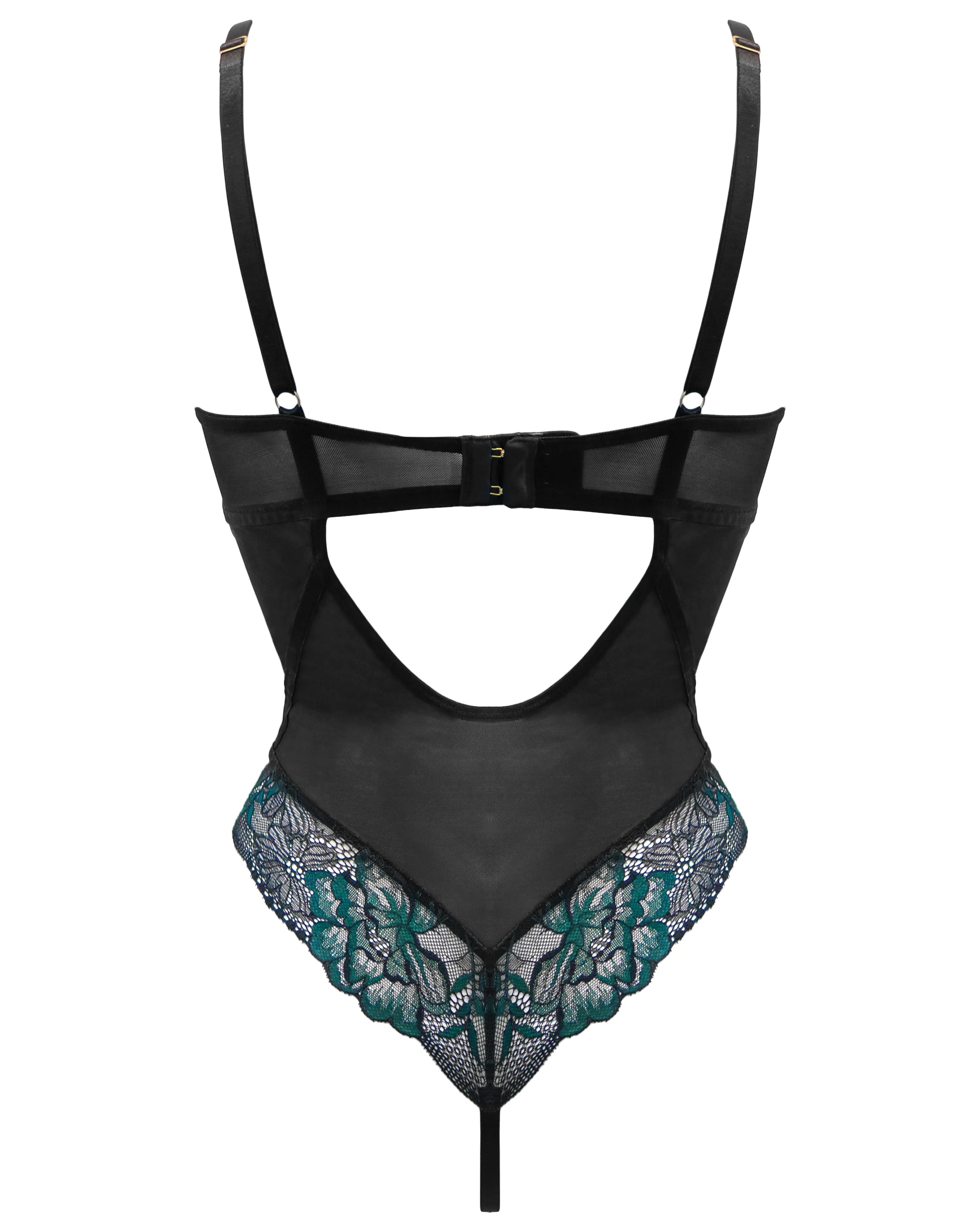 After Hours Underwired Thong Back Body In Black & Forest - Pour Moi