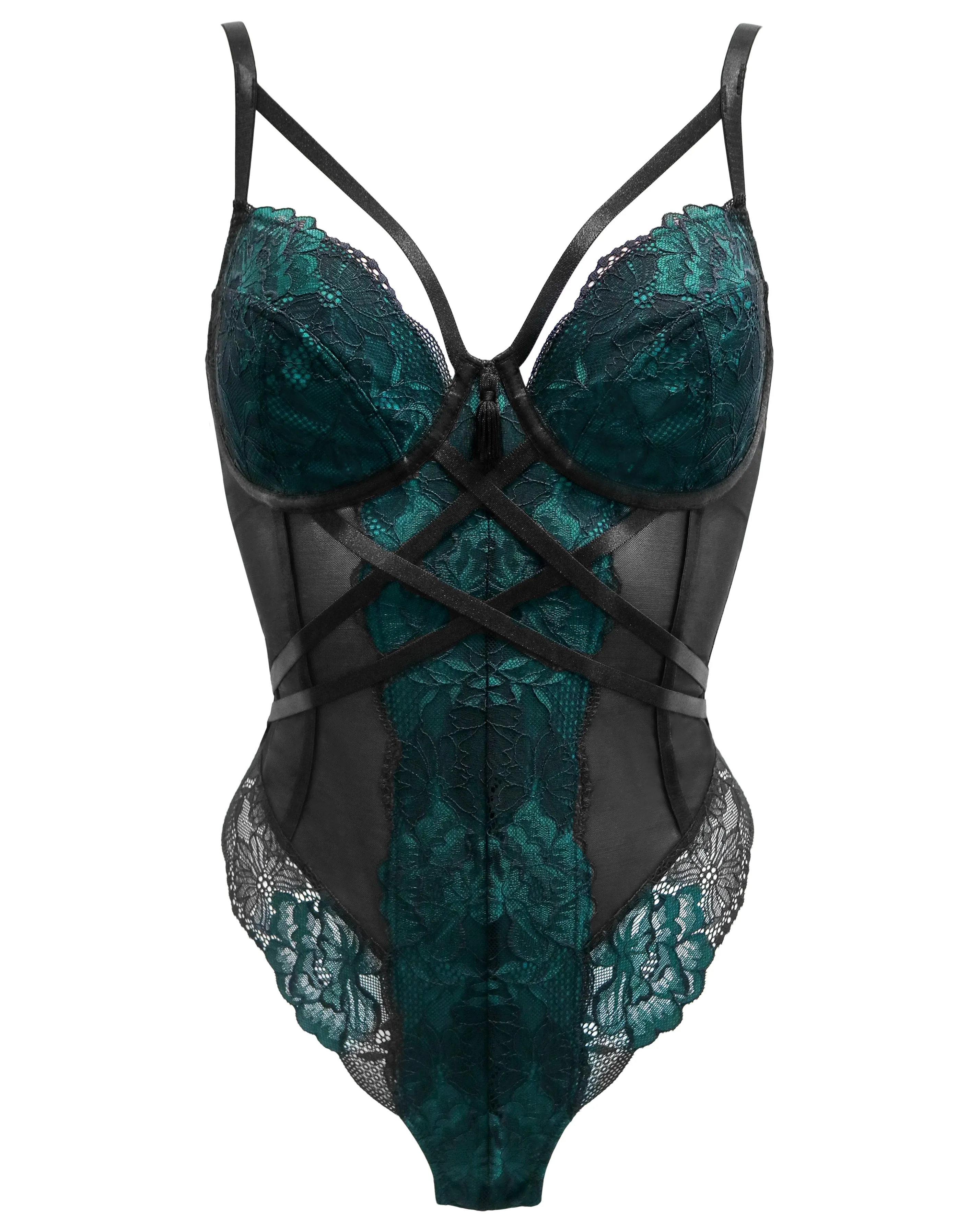 After Hours Underwired Thong Back Body In Black & Forest - Pour Moi