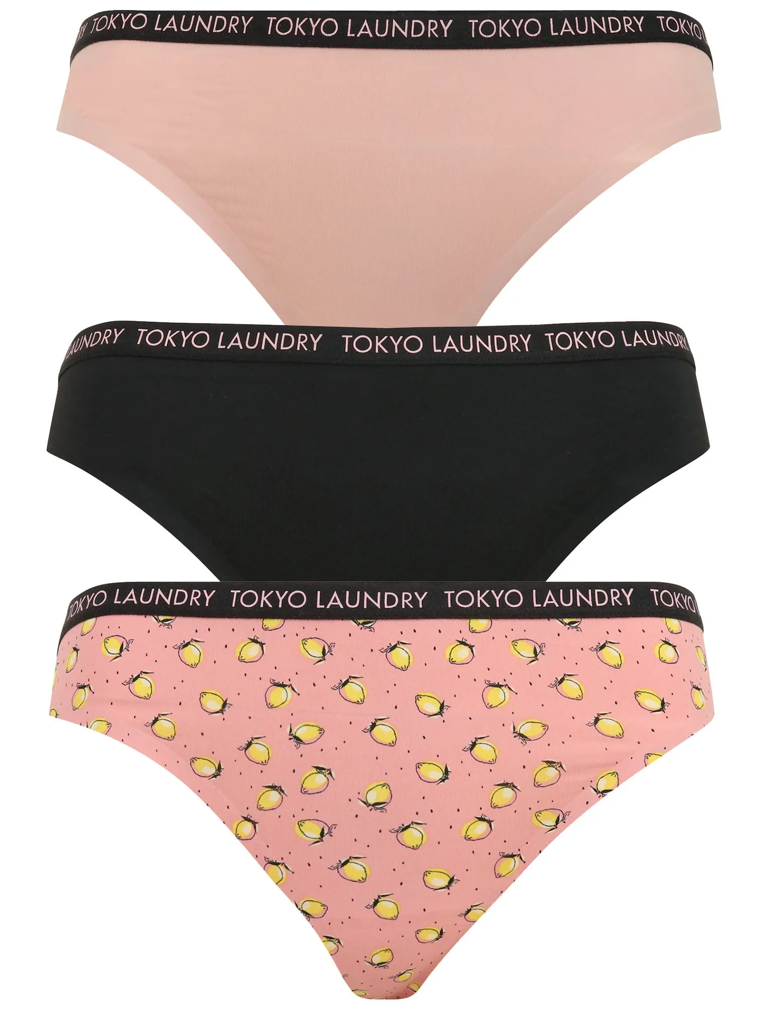 Alcora (3 Pack) No VPL Seam Free Assorted Thongs in Silver Pink / Jet Black / Silver Pink - Tokyo Laundry