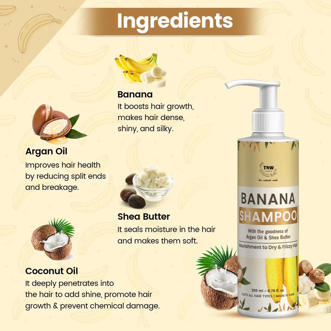 Banana Shampoo (Anti-Frizz Shampoo with Natural Ingredients).