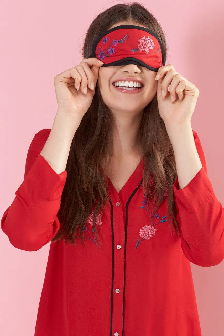 Bardot Satin Embroidered PJ Set With Eyemask