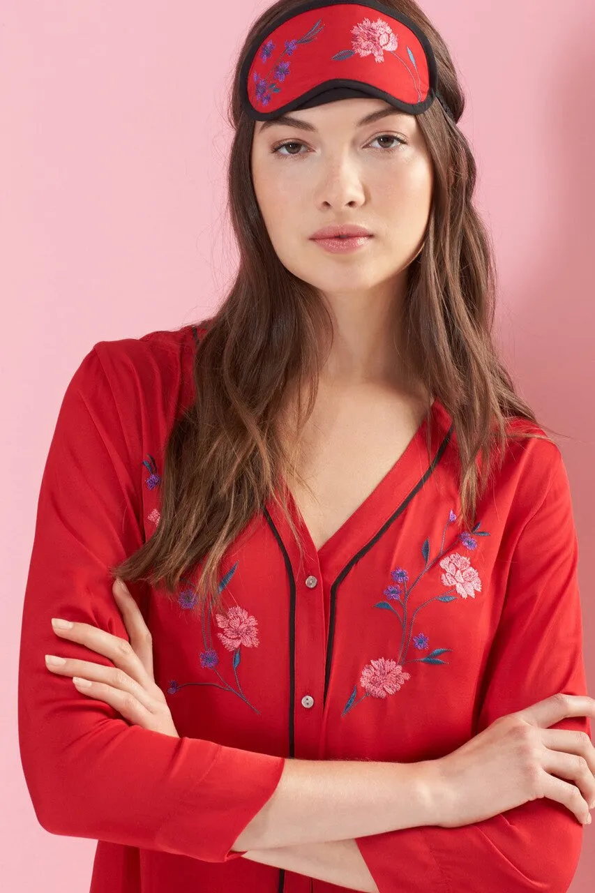 Bardot Satin Embroidered PJ Set With Eyemask