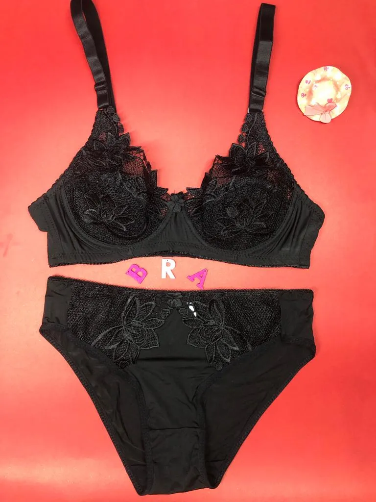 Black Bridal Bra Panty Sets - Non Padded Underwired Bra Panty Set 2022