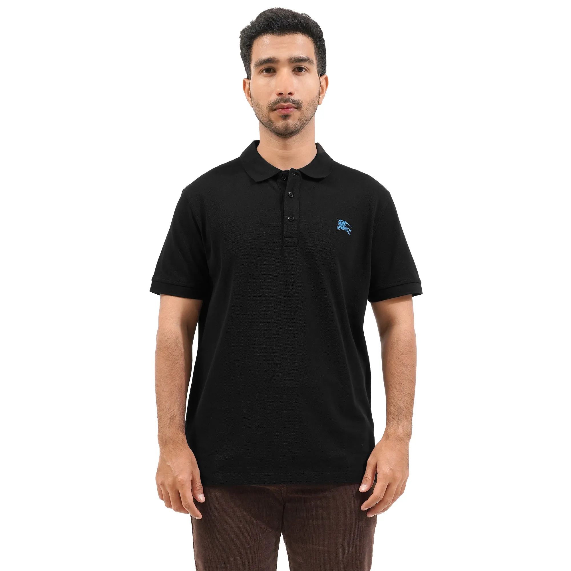 BRBRY Blue Equestrian Logo Pique Polo Shirt