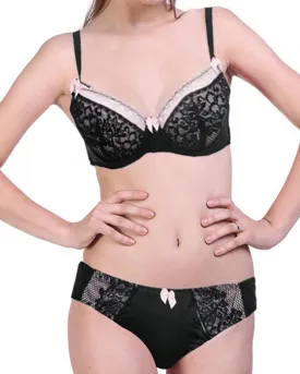 Bridal Pink & Black 801623 Single Padded Bra Panty Set - By Senselle