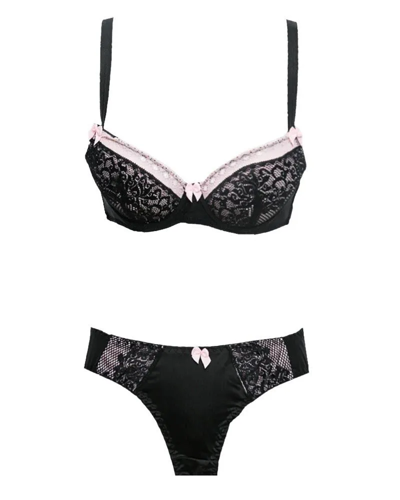 Bridal Pink & Black 801623 Single Padded Bra Panty Set - By Senselle