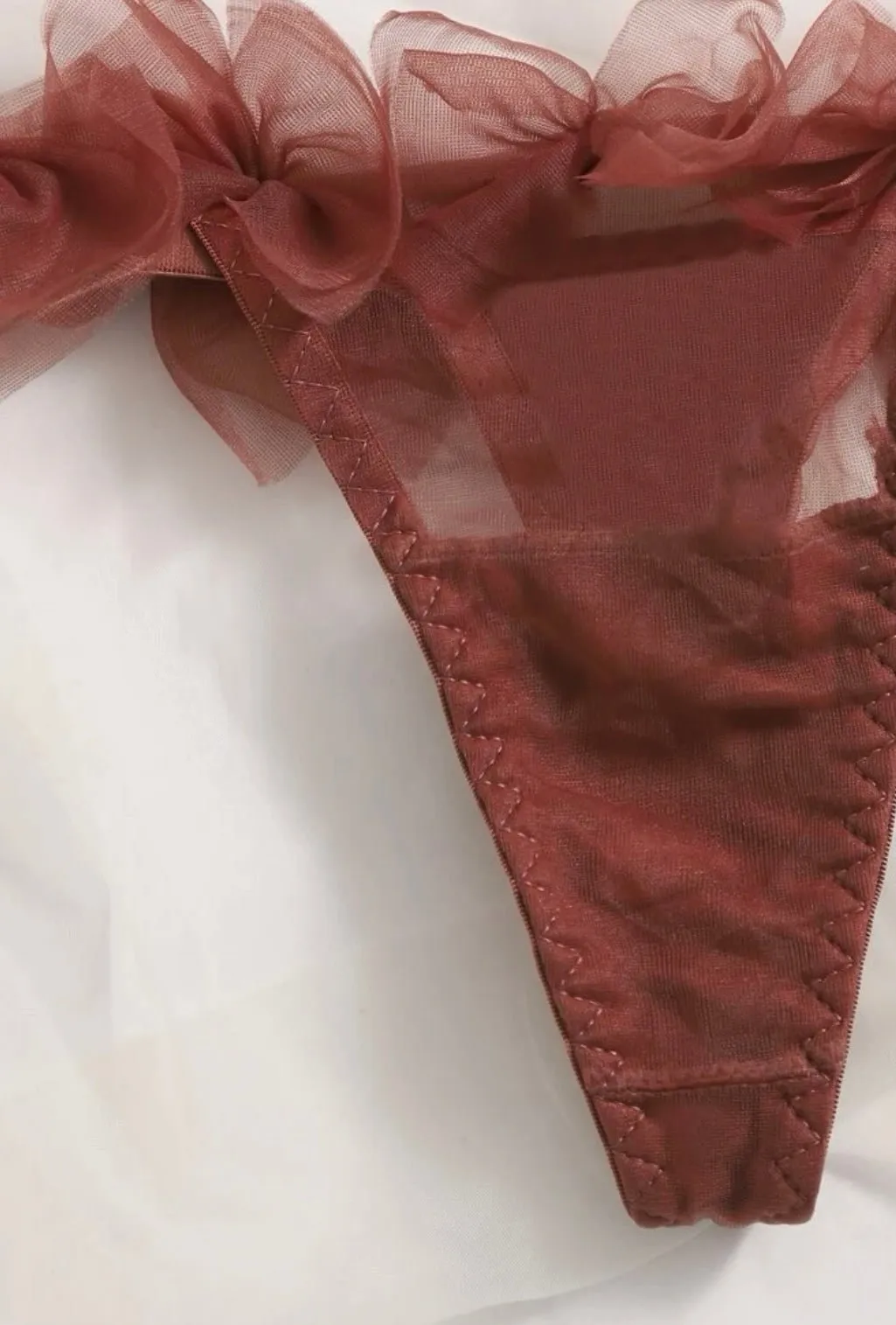Brown Lingerie Set Ruffle Mesh