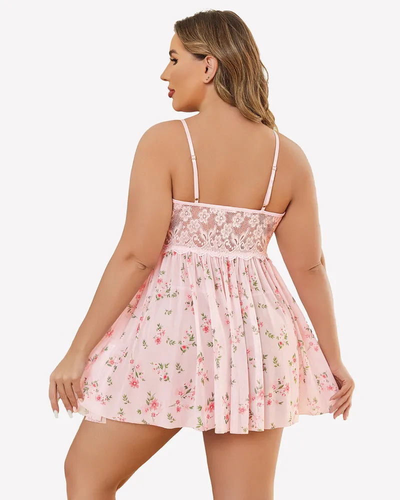 Christmas Plus Size Lace Babydoll