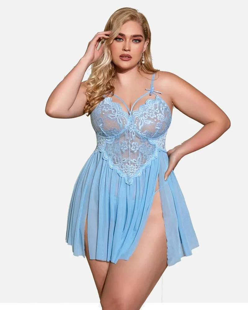 Christmas Plus Size Lace Babydoll