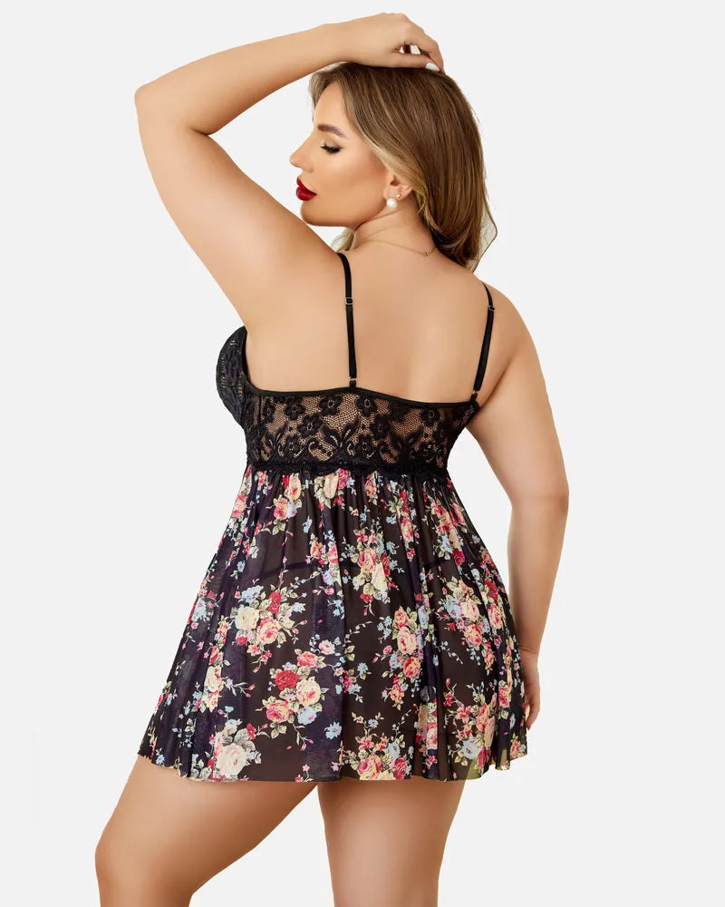 Christmas Plus Size Lace Babydoll