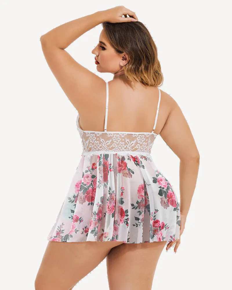 Christmas Plus Size Lace Babydoll