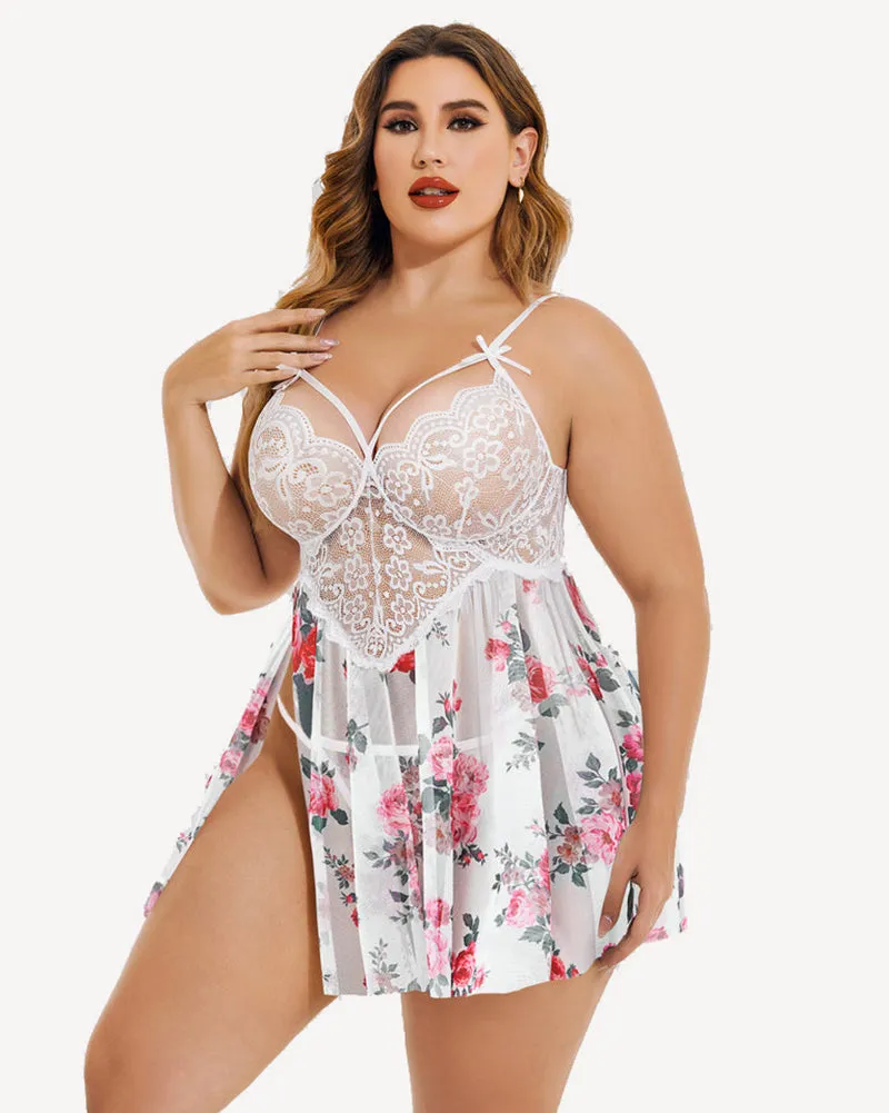 Christmas Plus Size Lace Babydoll