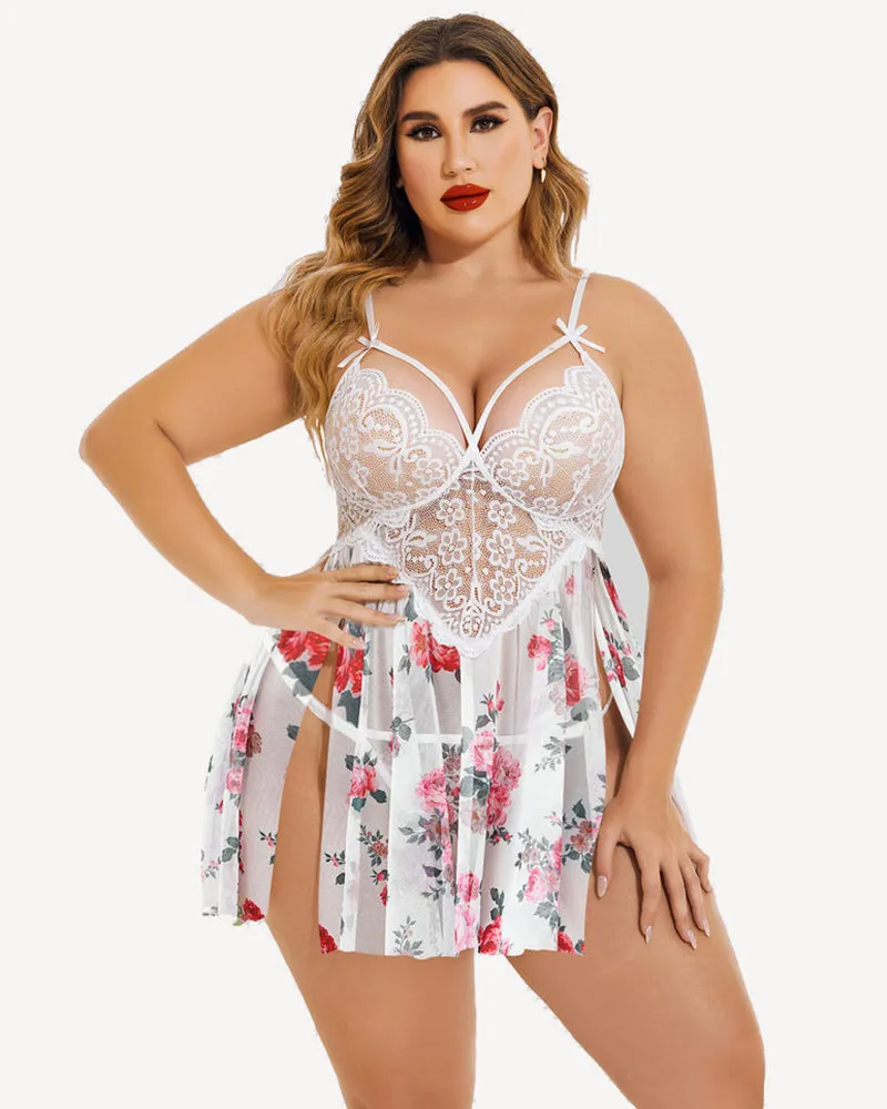 Christmas Plus Size Lace Babydoll