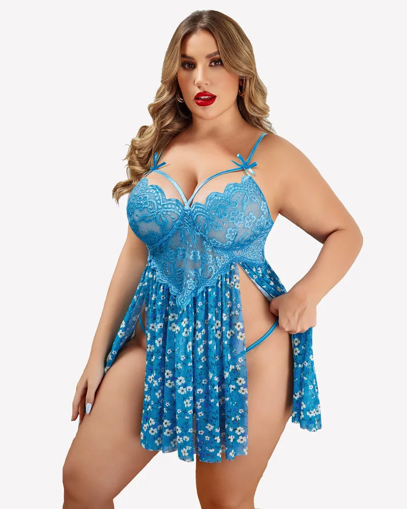 Christmas Plus Size Lace Babydoll
