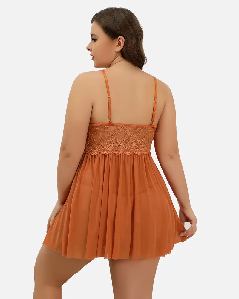 Christmas Plus Size Lace Babydoll