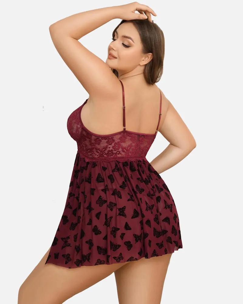 Christmas Plus Size Lace Babydoll