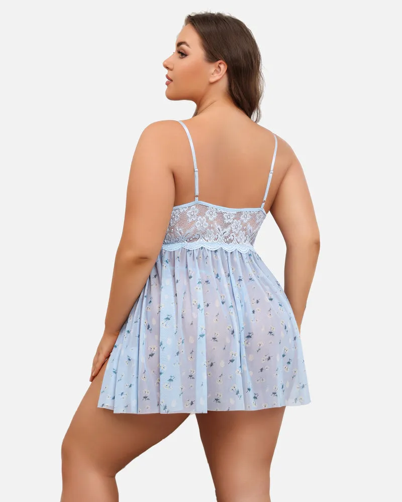 Christmas Plus Size Lace Babydoll