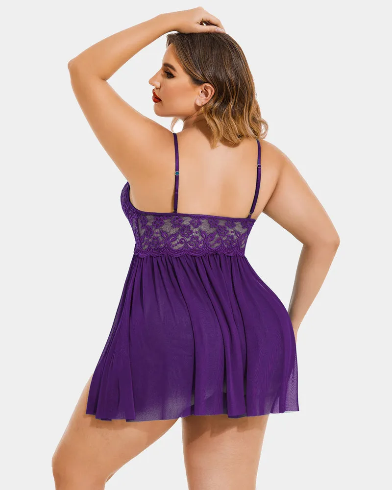 Christmas Plus Size Lace Babydoll