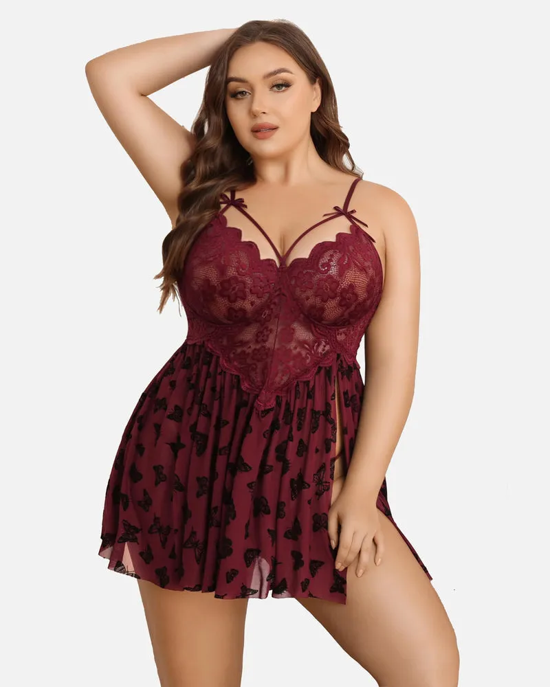 Christmas Plus Size Lace Babydoll