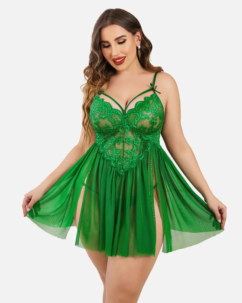 Christmas Plus Size Lace Babydoll