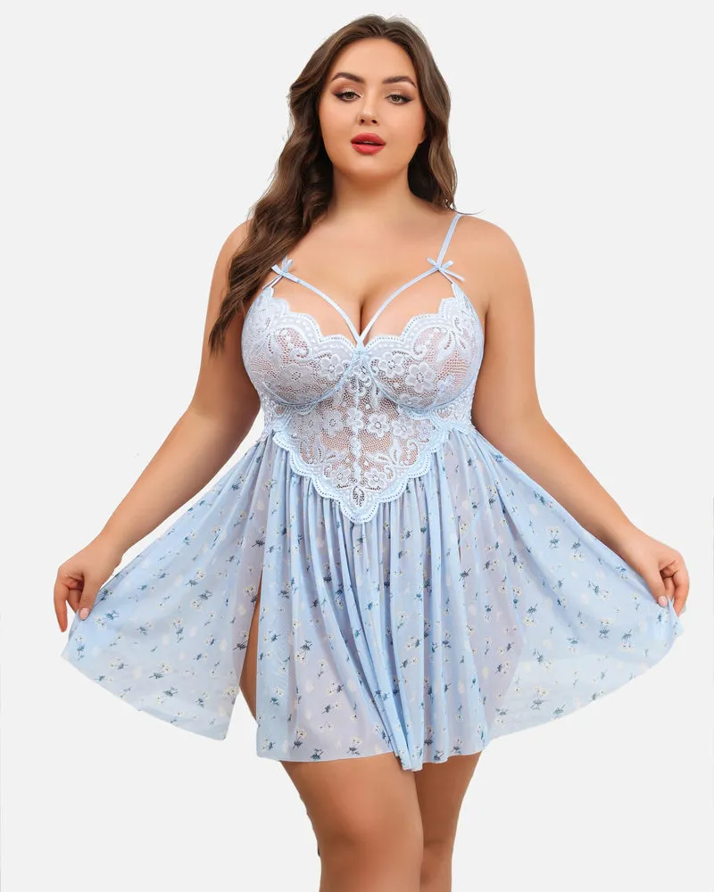 Christmas Plus Size Lace Babydoll