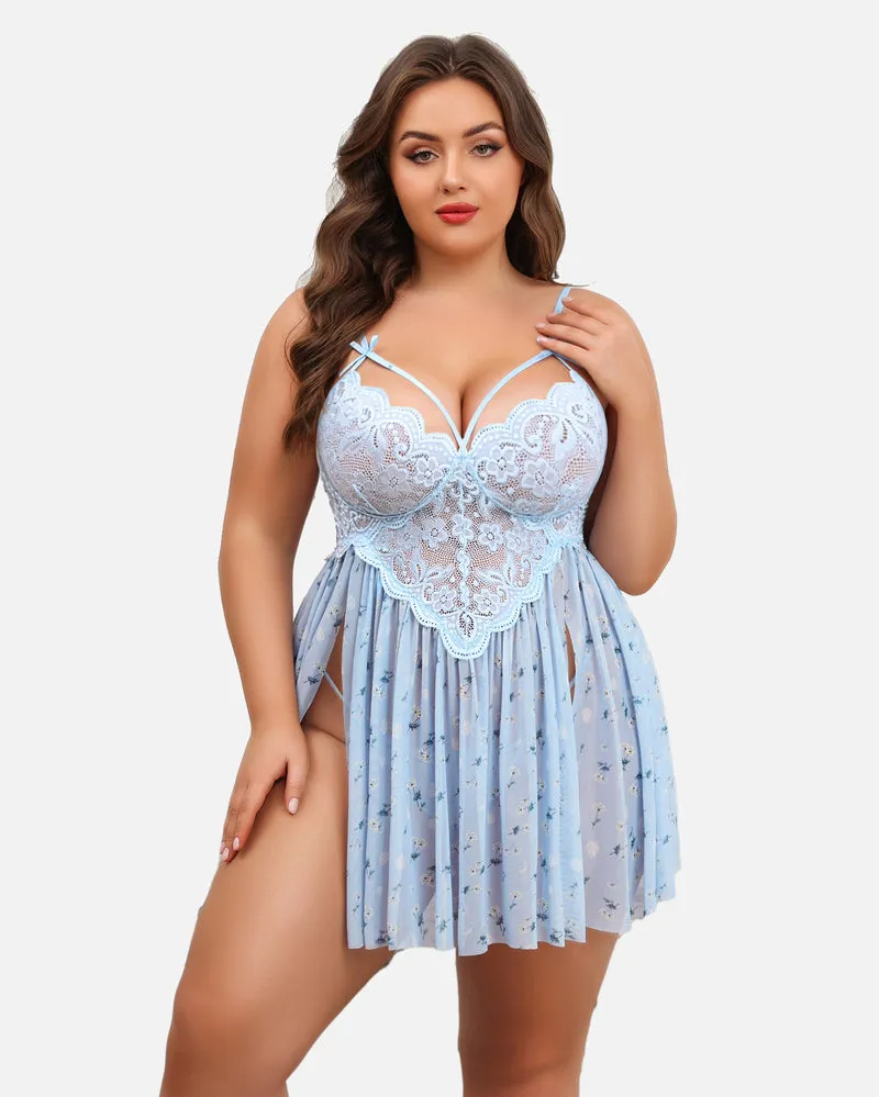 Christmas Plus Size Lace Babydoll