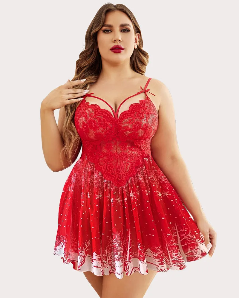 Christmas Plus Size Lace Babydoll