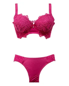 Designer Pushup Bra Panty Set Red For Bridals - Doubble Padded Underwired - Fancy Bra Panty Set