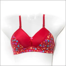 Fancy Multi Dotted Single Padded Bra - Red