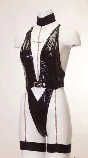 Fetish Harness Haven Plunge Teddy - BLACK
