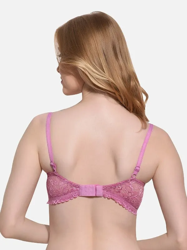 FIMS Fashion Women Cotton Blend Floral Lace Padded Wired Bra Pack of 2 Maroon Pink