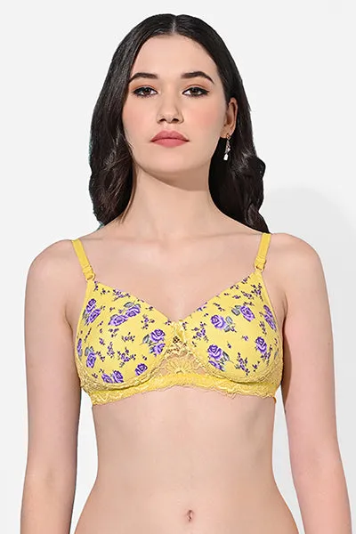 FIMS Fashion Women Cotton Blend Floral Print & Lace Padded Bra Pack of 2 Blue Yellow