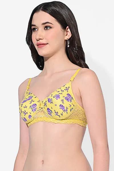 FIMS Fashion Women Cotton Blend Floral Print & Lace Padded Bra Pack of 2 Blue Yellow