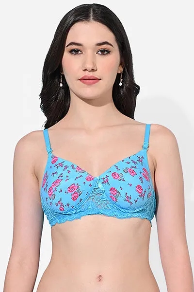 FIMS Fashion Women Cotton Blend Floral Print & Lace Padded Bra Pack of 2 Blue Yellow
