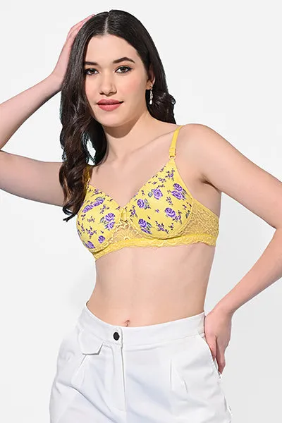 FIMS Fashion Women Cotton Blend Floral Print & Lace Padded Bra Pack of 2 Blue Yellow