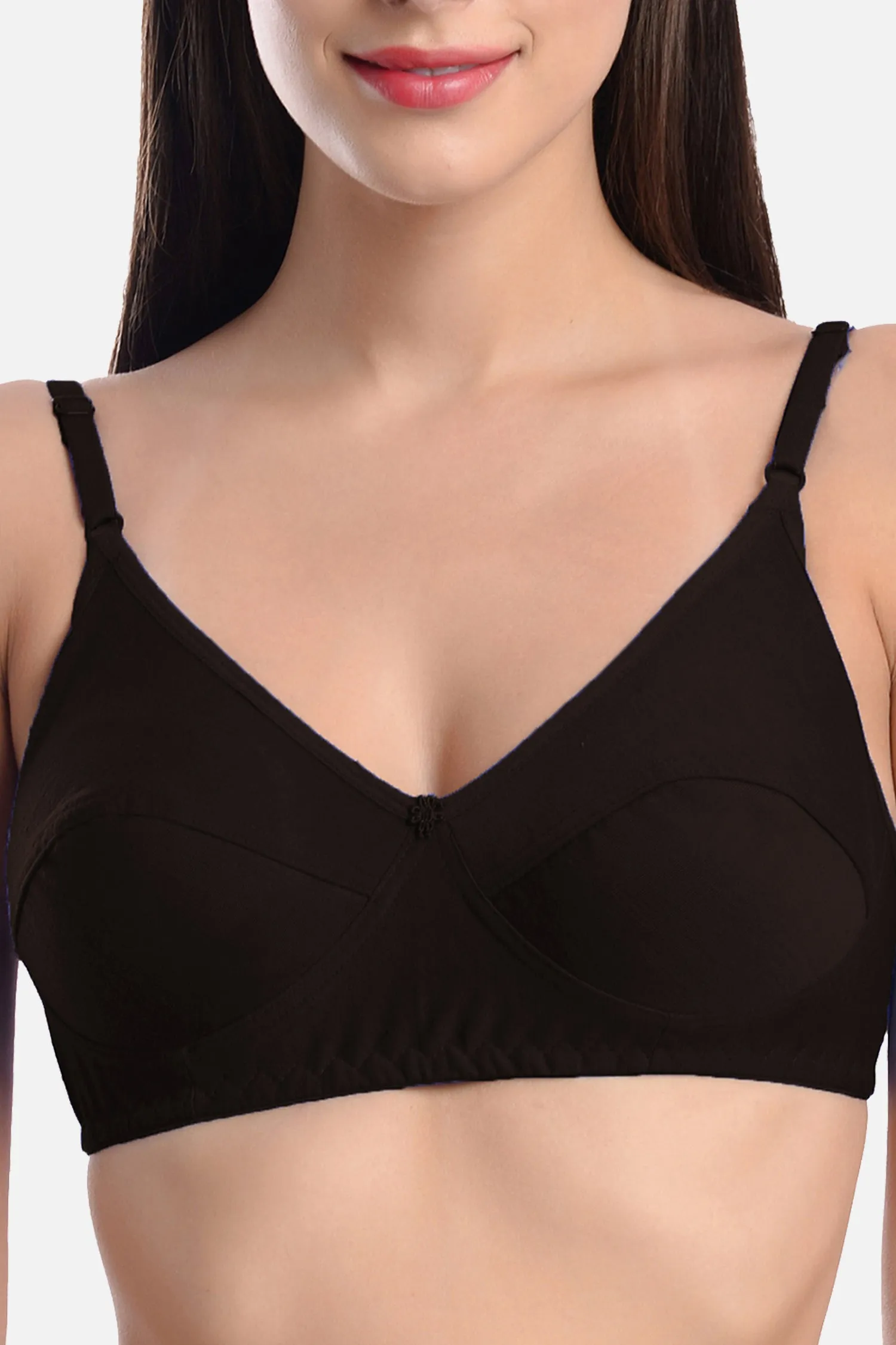 FIMS Fashion Women Cotton Blend Solid Non-Padded Bra Pack of 3 Blue Maroon Black