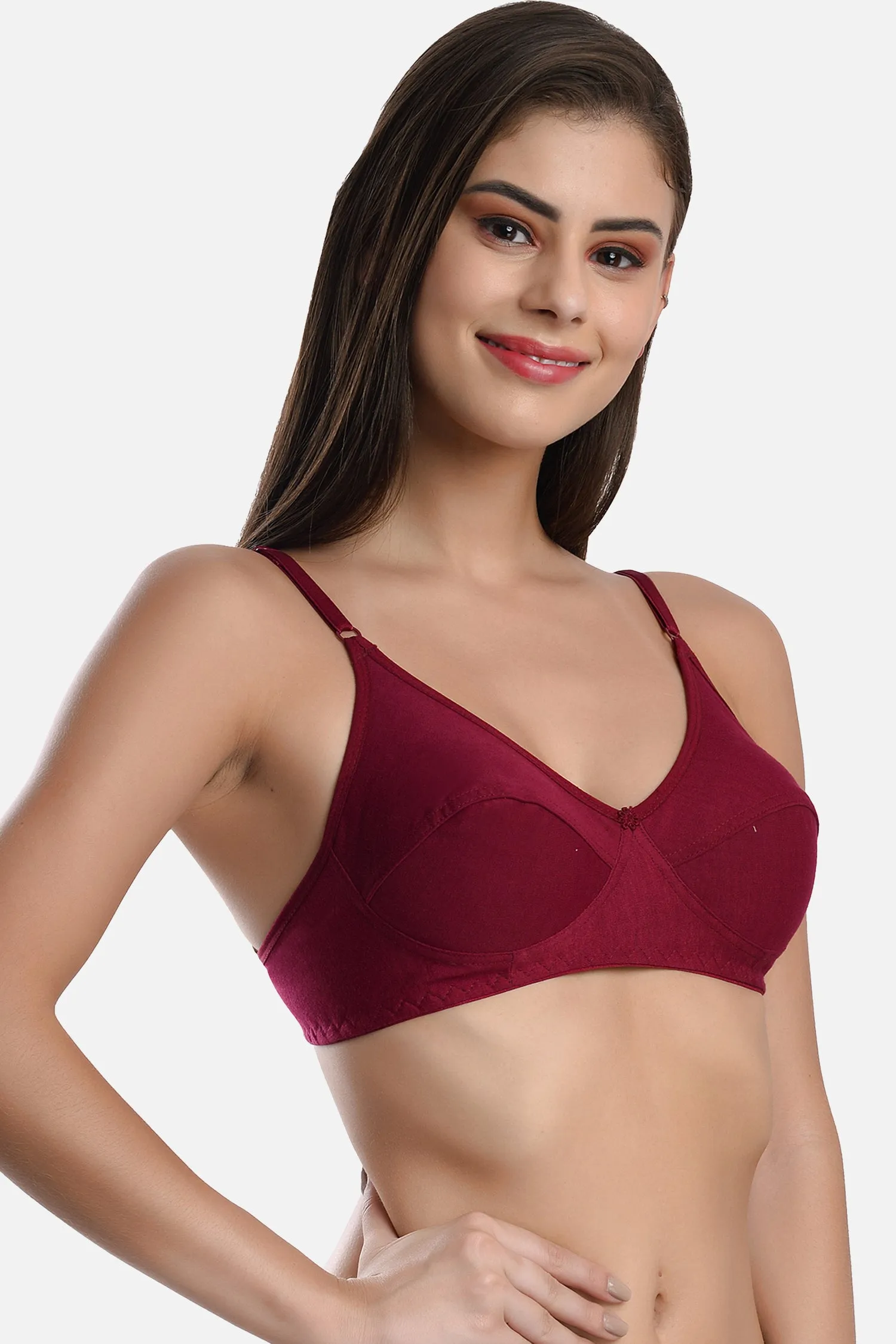 FIMS Fashion Women Cotton Blend Solid Non-Padded Bra Pack of 3 Blue Maroon Black