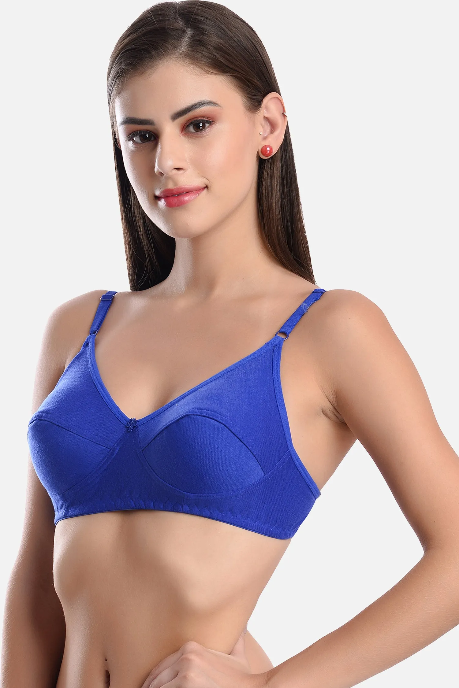 FIMS Fashion Women Cotton Blend Solid Non-Padded Bra Pack of 3 Blue Maroon Black