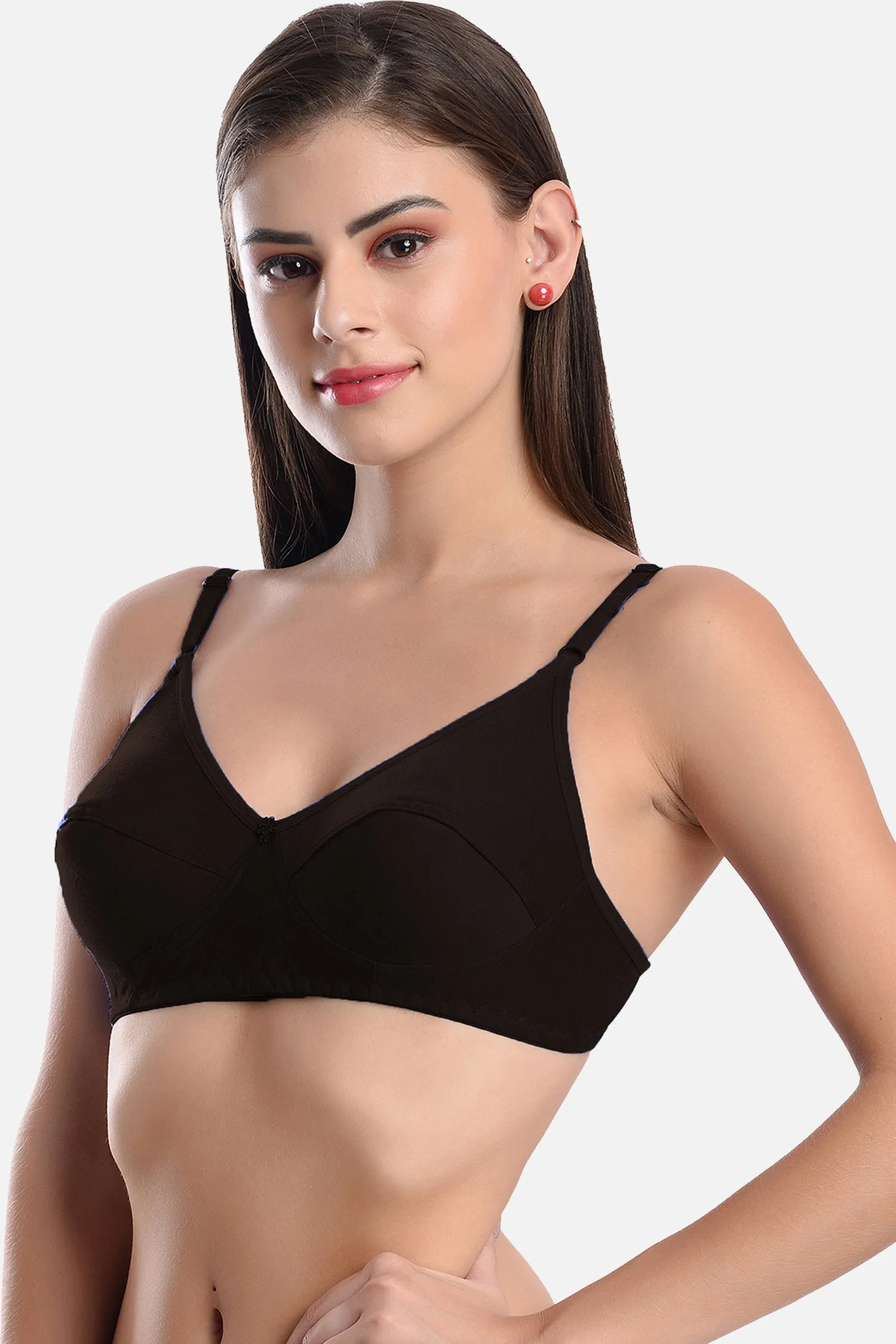 FIMS Fashion Women Cotton Blend Solid Non-Padded Bra Pack of 3 Blue Maroon Black