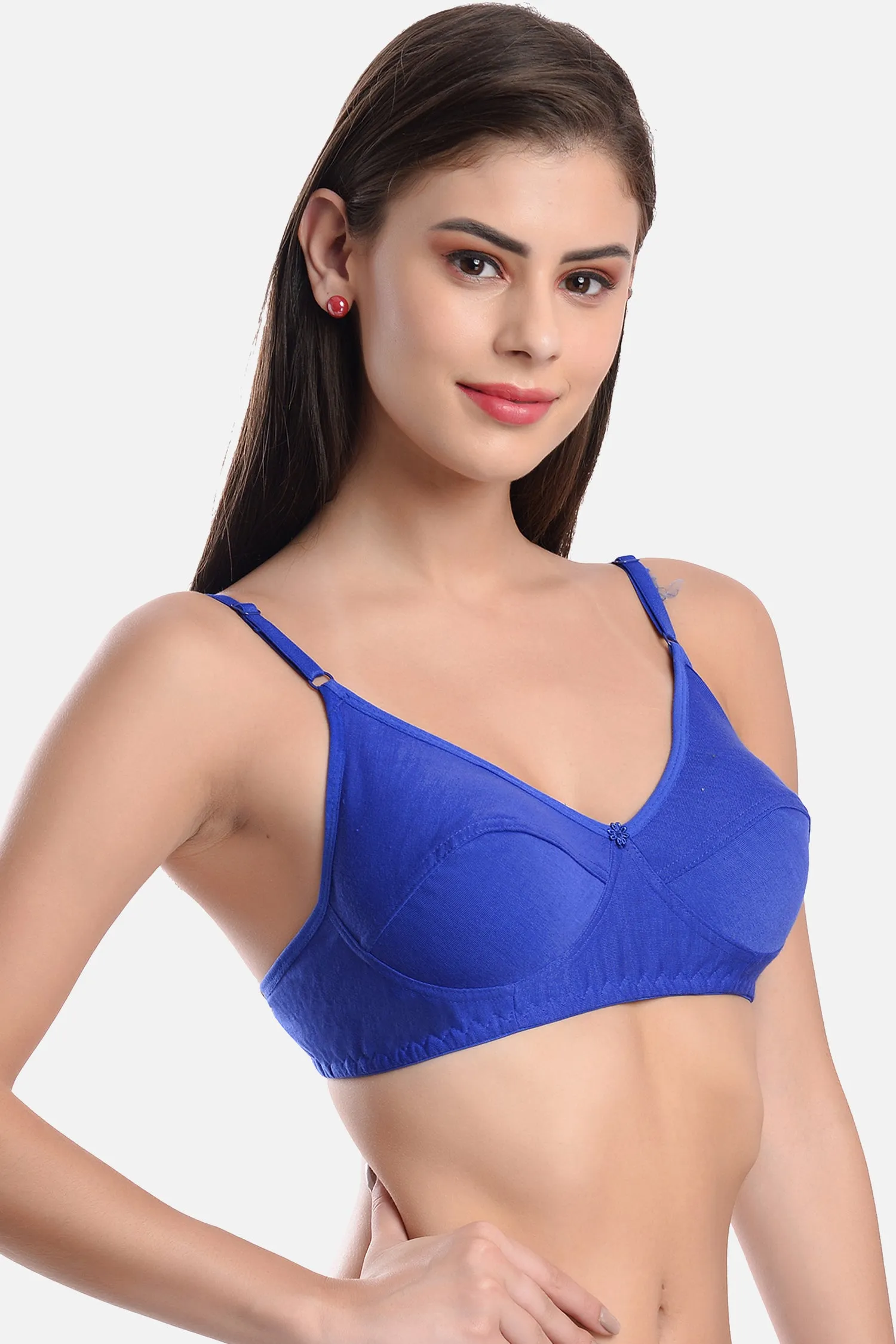 FIMS Fashion Women Cotton Blend Solid Non-Padded Bra Pack of 3 Blue Maroon Black