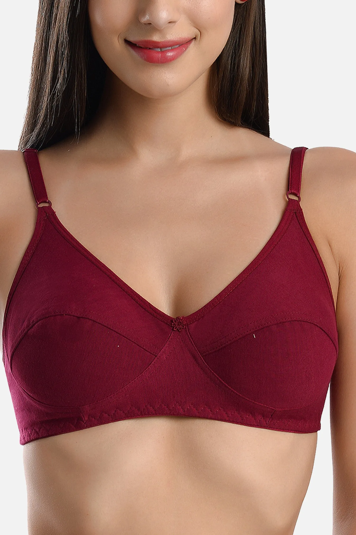FIMS Fashion Women Cotton Blend Solid Non-Padded Bra Pack of 3 Blue Maroon Black