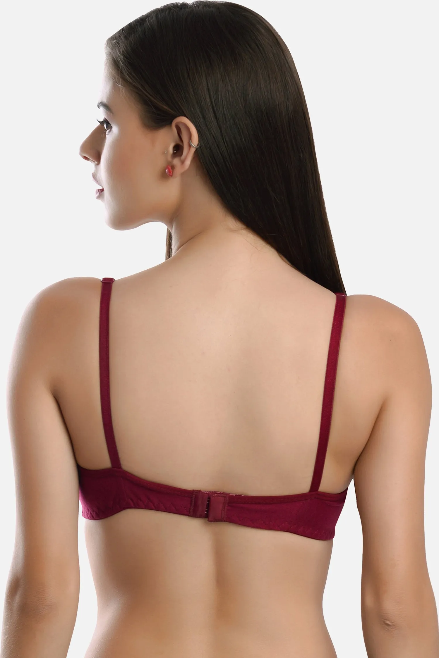 FIMS Fashion Women Cotton Blend Solid Non-Padded Bra Pack of 3 Blue Maroon Black