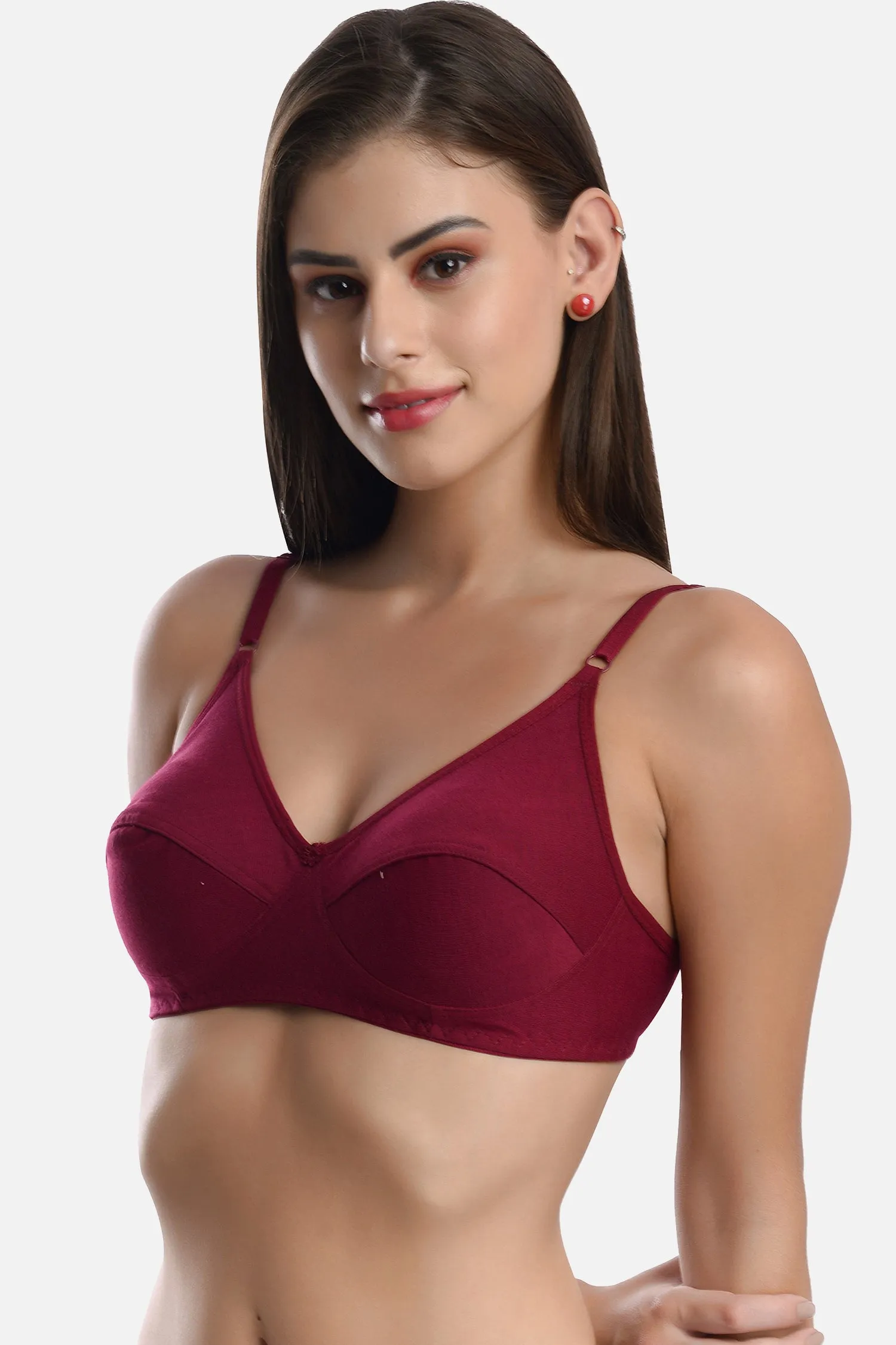 FIMS Fashion Women Cotton Blend Solid Non-Padded Bra Pack of 3 Blue Maroon Black